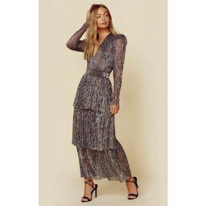 Sabina Musayev Carry Tiered Metallic Midi Dress
